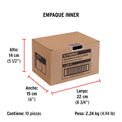 Bolsa c/10 abrazaderas sin fin reforzadas # 16, 3/4 - 1-1/2' | AB-16 | 44237