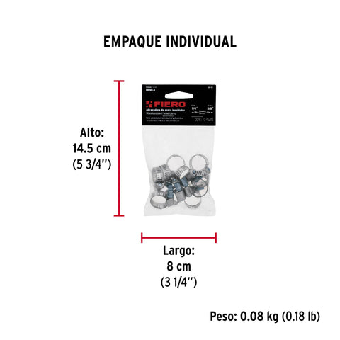 Bolsa c/10 abrazaderas mini sin fin reforzadas #3, 1/4'-5/8' | AB-03 | 44255