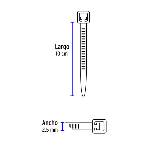 Bolsa con 100 cinchos plásticos 18 lb, 100x2.5 mm, negros | CIN-1810N | 44320