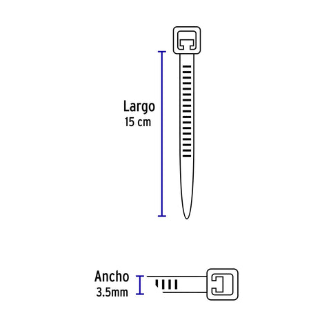 Bolsa con 50 cinchos plásticos 40 lb, 150x3.5 mm, negros | CIN-4015N | 44323
