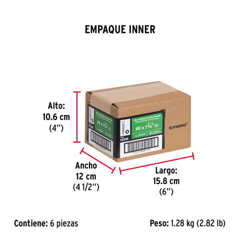 Bolsa con 100 pijas #6 x 1-3/4' multiusos, FIERO | PIJ-644 | 44340