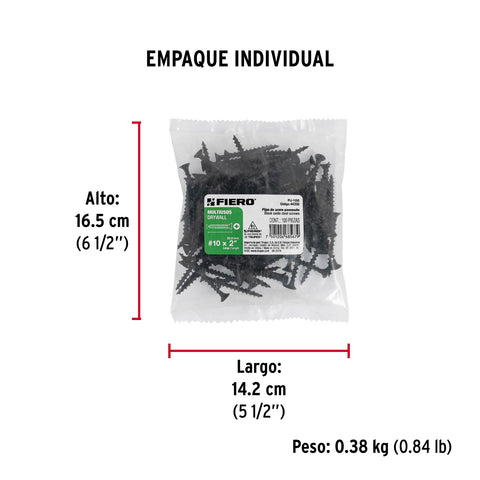 Bolsa con 100 pijas #10 x 2' multiusos, FIERO | PIJ-1050 | 44350