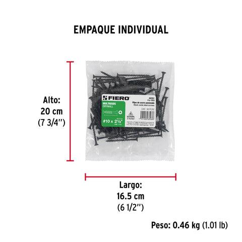 Bolsa con 100 pijas #10 x 2-1/2' multiusos, FIERO | PIJ-1063 | 44351