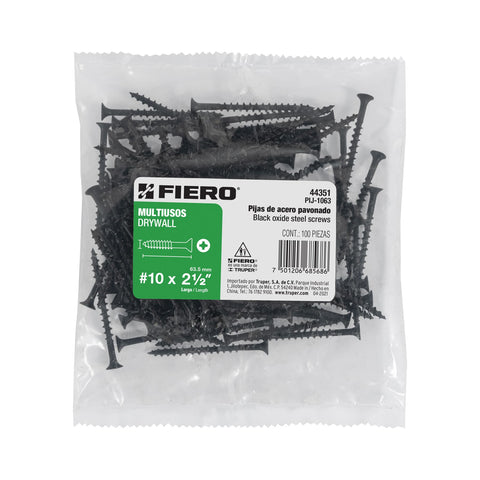 Bolsa con 100 pijas #10 x 2-1/2' multiusos, FIERO | PIJ-1063 | 44351