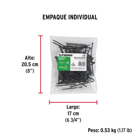Bolsa con 100 pijas #10 x 3' multiusos, FIERO | PIJ-1075 | 44352