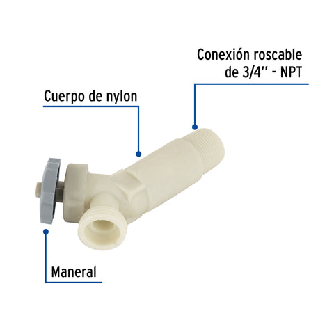 Válvula de drenado para calentador solar, 3/4', FOSET | R1-CALE-S | 44353
