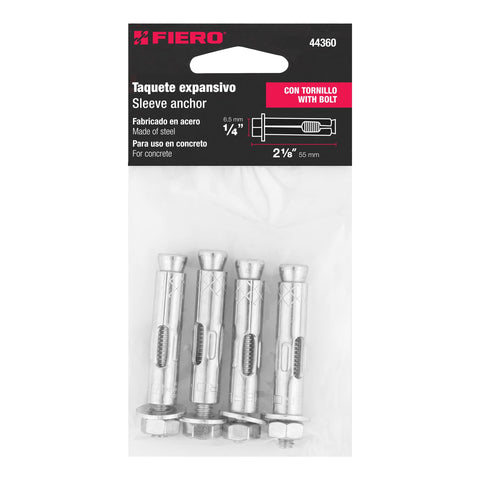 Bolsa con 4 taquetes expansivos de 1/4' con tornillo, FIERO | TAE-1/4T | 44360