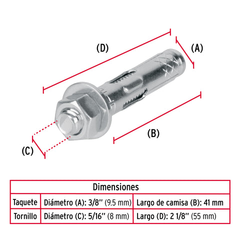 Bolsa con 4 taquetes expansivos de 5/16' con tornillo, FIERO | TAE-5/16T | 44361