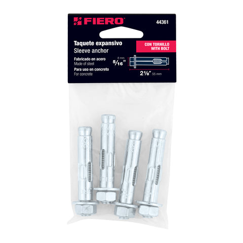 Bolsa con 4 taquetes expansivos de 5/16' con tornillo, FIERO | TAE-5/16T | 44361