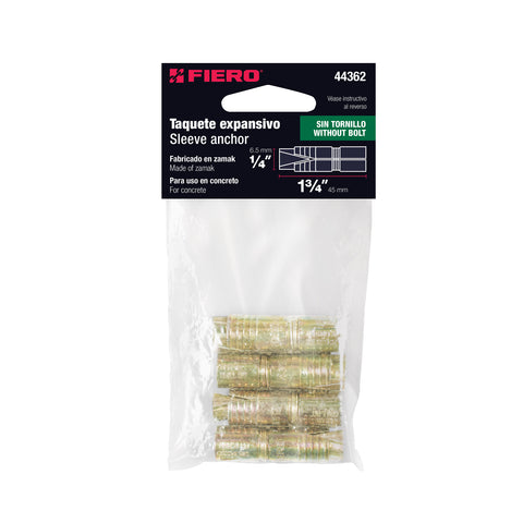 Bolsa con 4 taquetes expansivos de 1/4' sin tornillo, FIERO | TAE-1/4 | 44362
