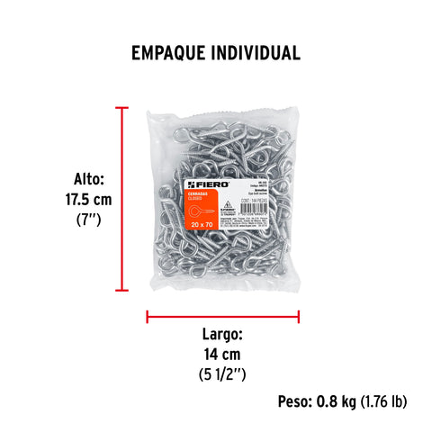 Bolsa con 144 armellas cerradas de 20 x 70, FIERO | AR-20C | 44373