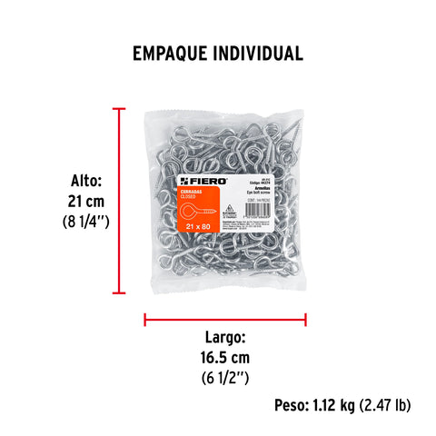 Bolsa con 144 armellas cerradas de 21 x 80, FIERO | AR-21C | 44374