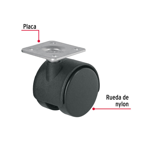 Rodaja tipo yoyo de 40 mm con placa, sin freno, FIERO | ROY-40 | 44384