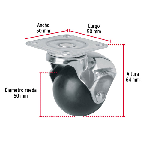 Rodaja esférica, 50 mm con placa, FIERO | RO-50P | 44391