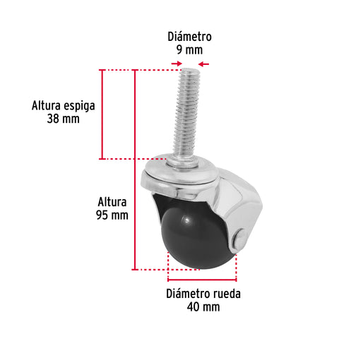 Rodaja esférica, 40 mm con espiga, FIERO | RO-40E | 44395