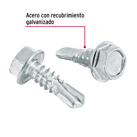 Bolsa con 100 pijas 3/4' cabeza hexagonal, punta de broca | PIBR-3/4 | 44400