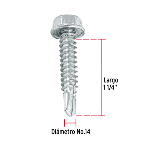 Bolsa con 50 pijas 1-1/4' cabeza hexagonal, punta de broca | PIBR-1-1/4 | 44402