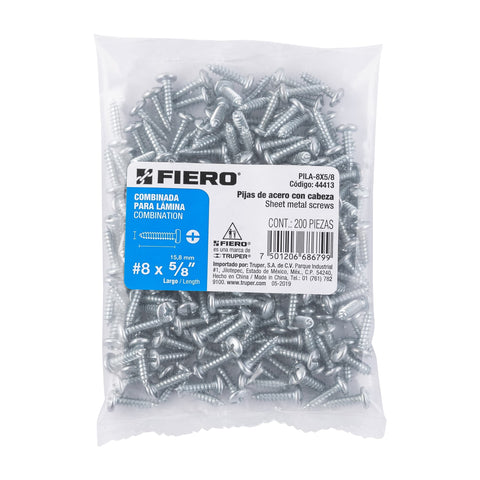 Bolsa con 200 pijas para lámina, #8 x 5/8', FIERO | PILA-8X5/8 | 44413