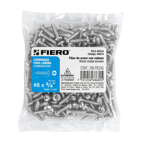 Bolsa con 200 pijas para lámina, #8 x 3/4', FIERO | PILA-8X3/4 | 44414