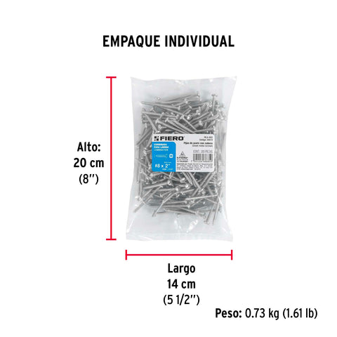 Bolsa con 200 pijas para lámina, #8 x 2', FIERO | PILA-8X2 | 44418