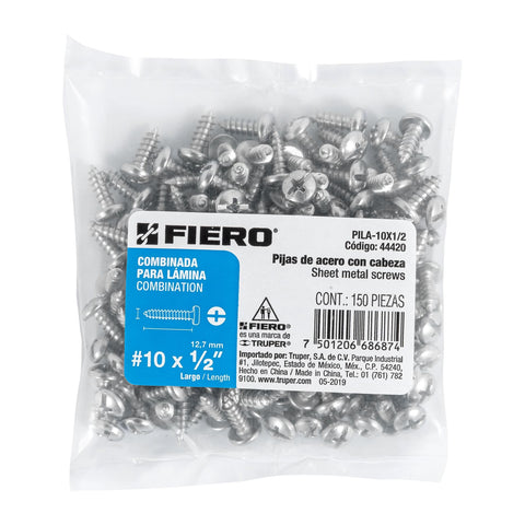 Bolsa con 150 pijas para lámina, #10 x 1/2', FIERO | PILA-10X1/2 | 44420