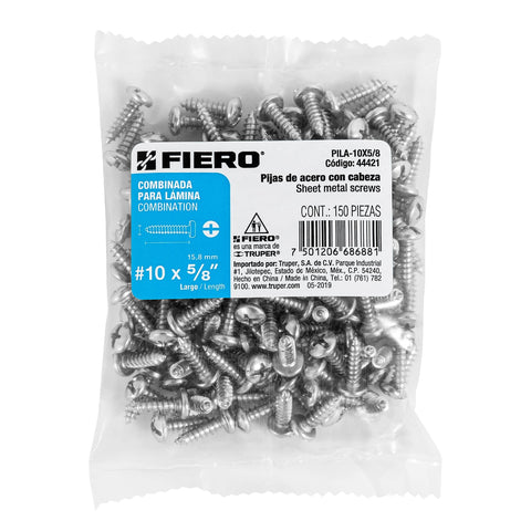 Bolsa con 150 pijas para lámina, #10 x 5/8', FIERO | PILA-10X5/8 | 44421