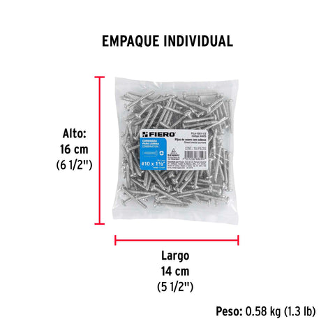 Bolsa con 150 pijas para lámina, #10 x 1-1/2', FIERO | PILA-10X1-1/2 | 44425