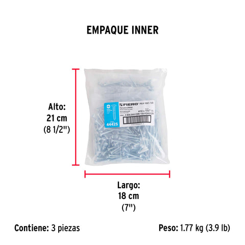Bolsa con 150 pijas para lámina, #10 x 1-1/2', FIERO | PILA-10X1-1/2 | 44425