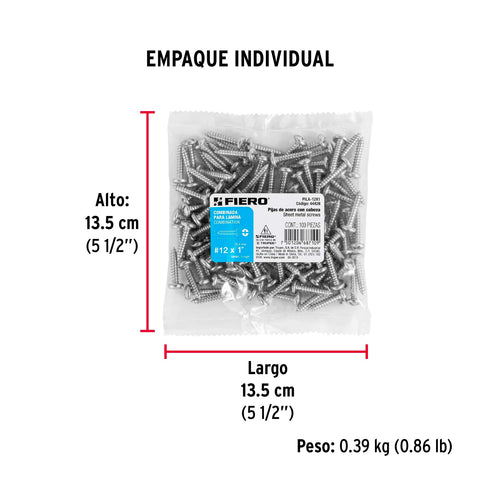 Bolsa con 100 pijas para lámina, #12 x 1', FIERO | PILA-12X1 | 44428