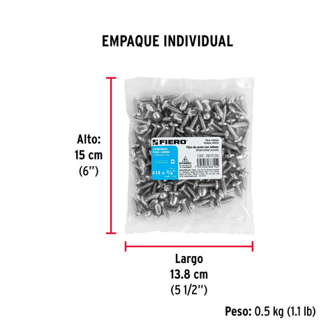 Bolsa con 100 pijas para lámina, #14 x 3/4', FIERO | PILA-14X3/4 | 44432