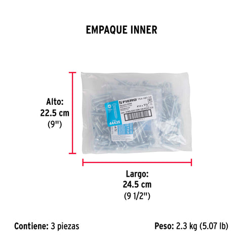 Bolsa con 100 pijas para lámina, #14 x 1-1/2', FIERO | PILA-14X1-1/2 | 44435