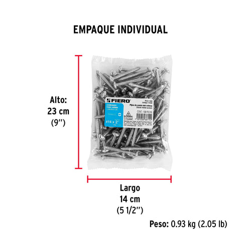 Bolsa con 100 pijas para lámina, #14 x 2', FIERO | PILA-14X2 | 44436