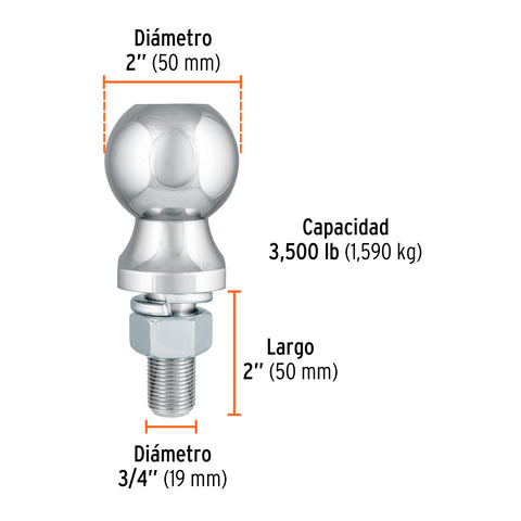 Bola de arrastre para remolque, 2', 3500 lb, Truper | BOLA-35 | 44440