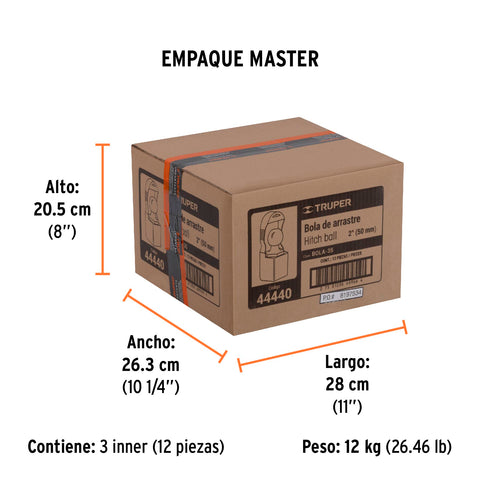 Bola de arrastre para remolque, 2', 3500 lb, Truper | BOLA-35 | 44440