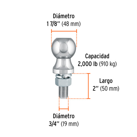 Bola de arrastre para remolque, 1-7/8', 2000 lb, Truper | BOLA-20 | 44441