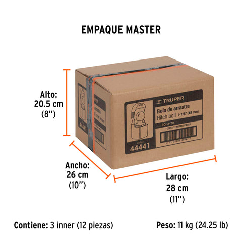 Bola de arrastre para remolque, 1-7/8', 2000 lb, Truper | BOLA-20 | 44441