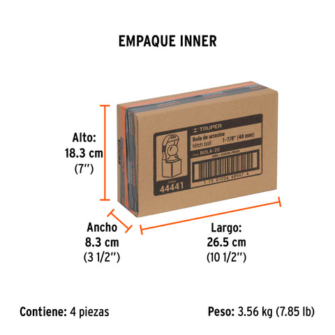 Bola de arrastre para remolque, 1-7/8', 2000 lb, Truper | BOLA-20 | 44441