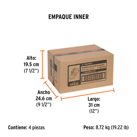 Acoplador para remolque, para bola de 2', Truper | ACO-BOLA-35 | 44442