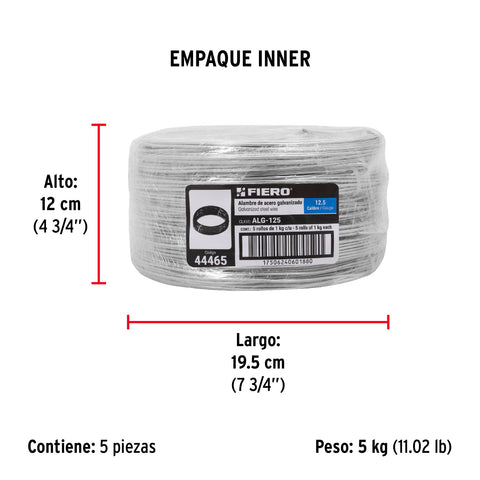 Kilo de alambre galvanizado, calibre 12.5, FIERO | ALG-125 | 44465