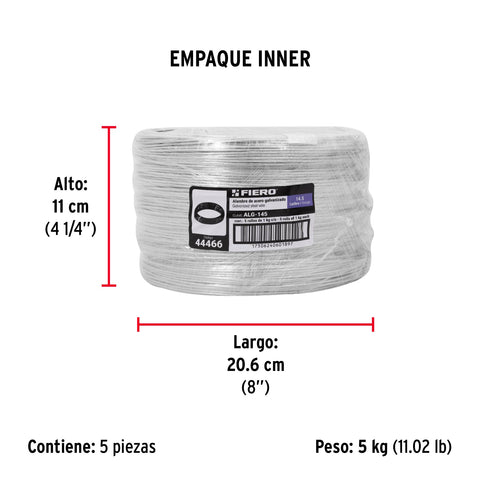 Kilo de alambre galvanizado, calibre 14.5, FIERO | ALG-145 | 44466