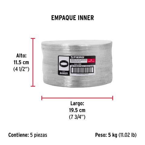 Kilo de alambre galvanizado, calibre 20, FIERO | ALG-200 | 44469