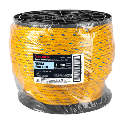 Kilo de cuerda amarilla de polipropileno 11mm, carrete 20kg | CUE-11K | 44488