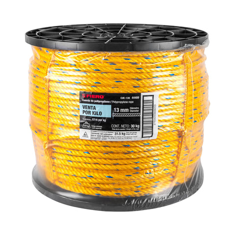 Kilo de cuerda amarilla de polipropileno 13mm, carrete 30kg | CUE-13K | 44489
