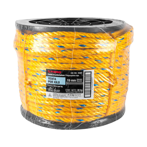 Kilo de cuerda amarilla de polipropileno 19mm, carrete 30kg | CUE-19K | 44491