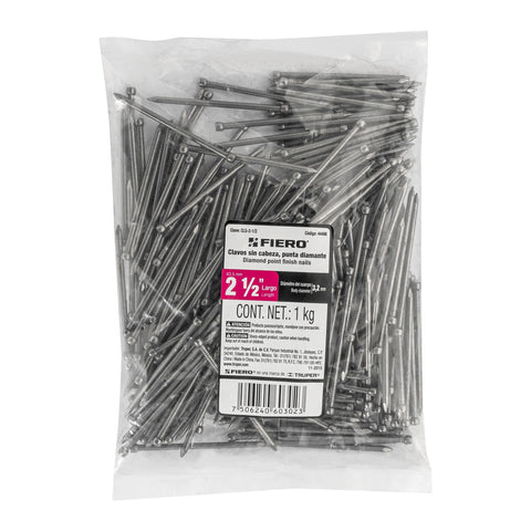 Bolsa con 1 kg de clavo estándar 2-1/2' sin cabeza, FIERO | CLS-2-1/2 | 44498