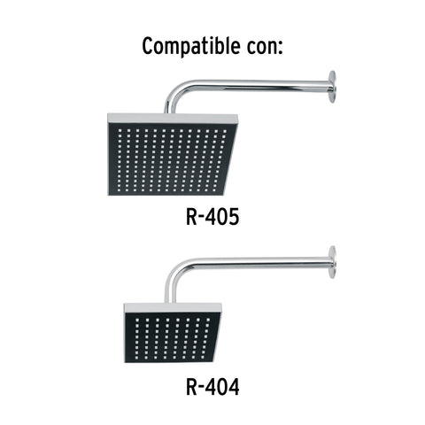 Brazo recto con chapetón para regadera, 30 cm, cromo, FOSET | BCH-600 | 44506