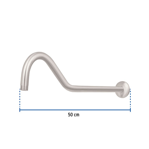 Brazo y chapetón tipo gancho para regadera, 50 cm, satinado | BCH-720N | 44509