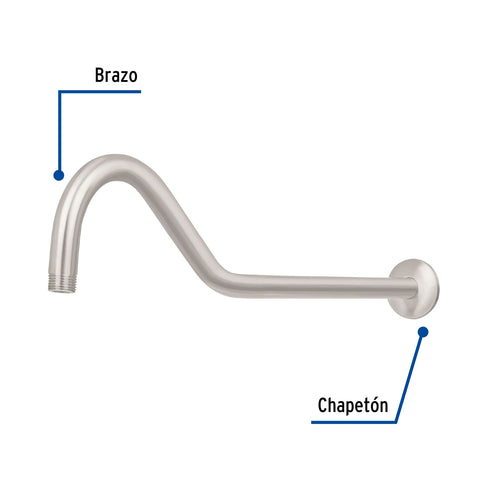 Brazo y chapetón tipo gancho para regadera, 50 cm, satinado | BCH-720N | 44509