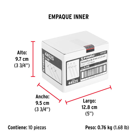 Bolsa con 50 remaches 5/32' x 1/4' de aluminio, ala 5/16' | R-54B | 44525