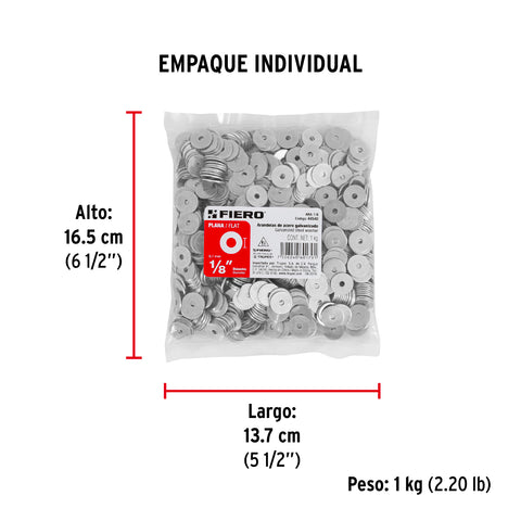 Bolsa de 1 kilo arandelas planas galvanizadas 1/8', FIERO | ARA-1/8 | 44540